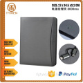 BWA-74 new design Double color stitching cover Leather file folder with tellphone/IPAD Charging function